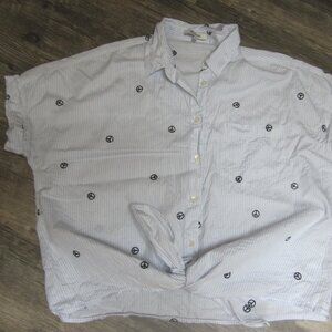 Madewell Women's Button Down Pinstripe Peace Sign Tie Front Shirt